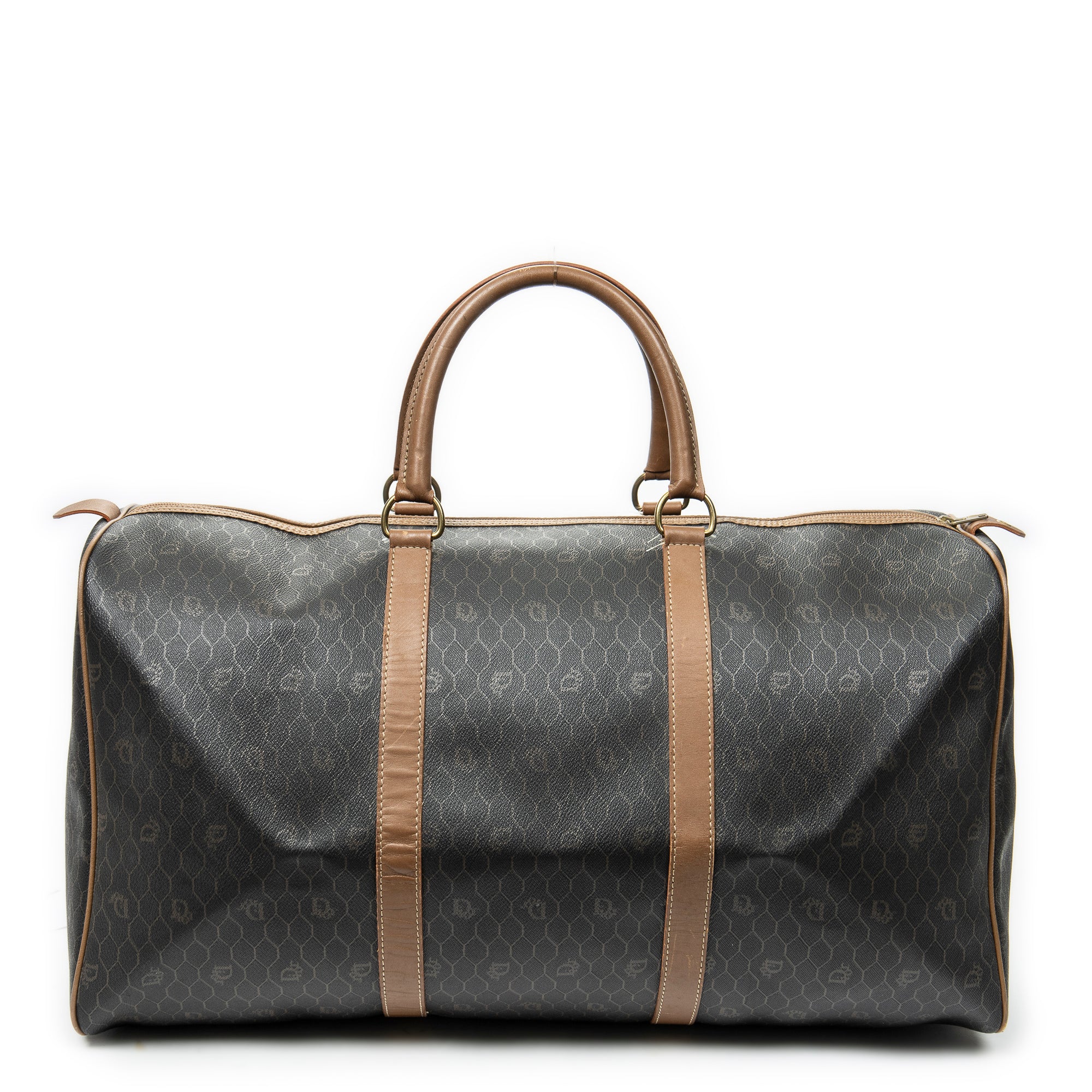 Travel Bag Vintage Large Travel Boston Grey Honeycomb Coated Canvas