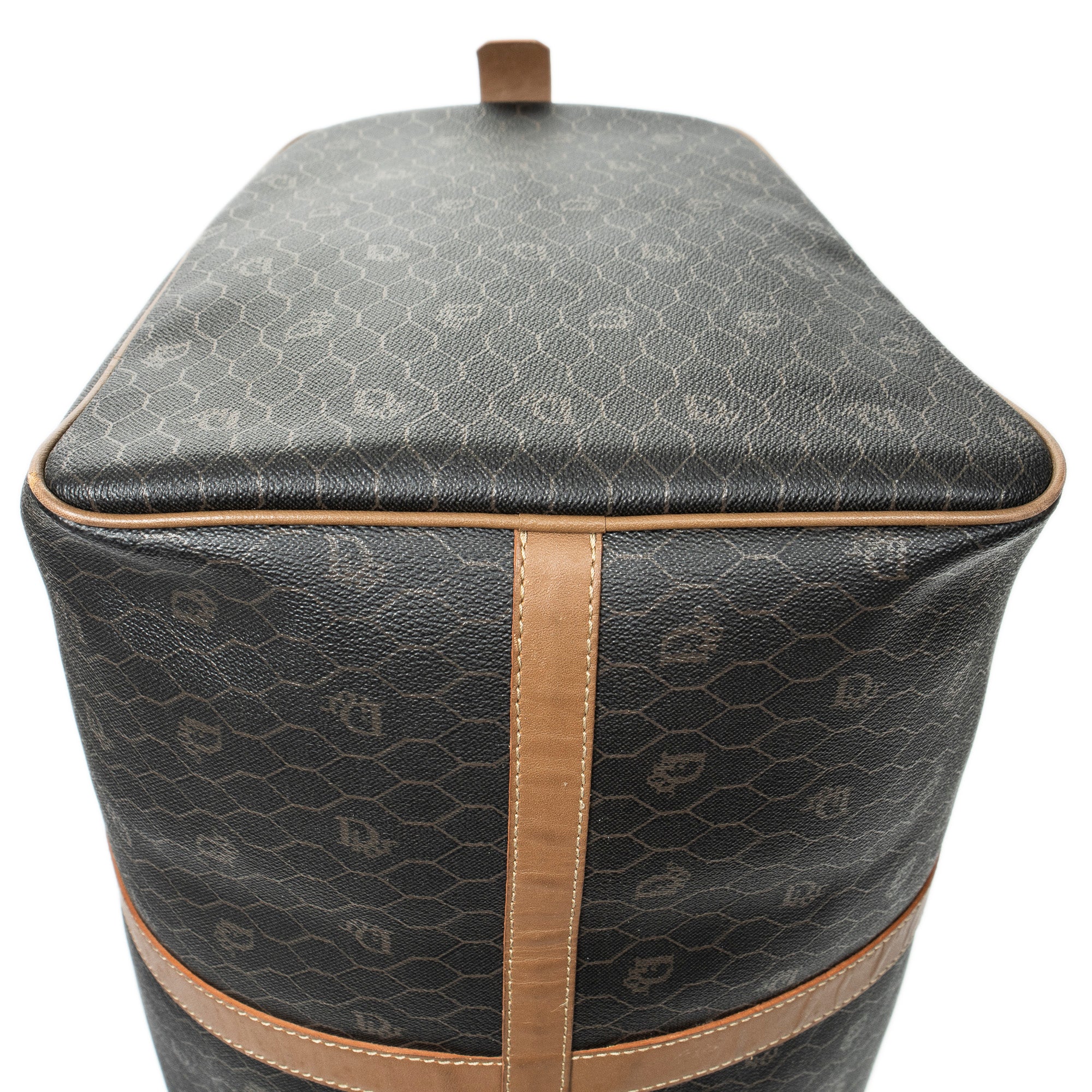 Travel Bag Vintage Large Travel Boston Grey Honeycomb Coated Canvas