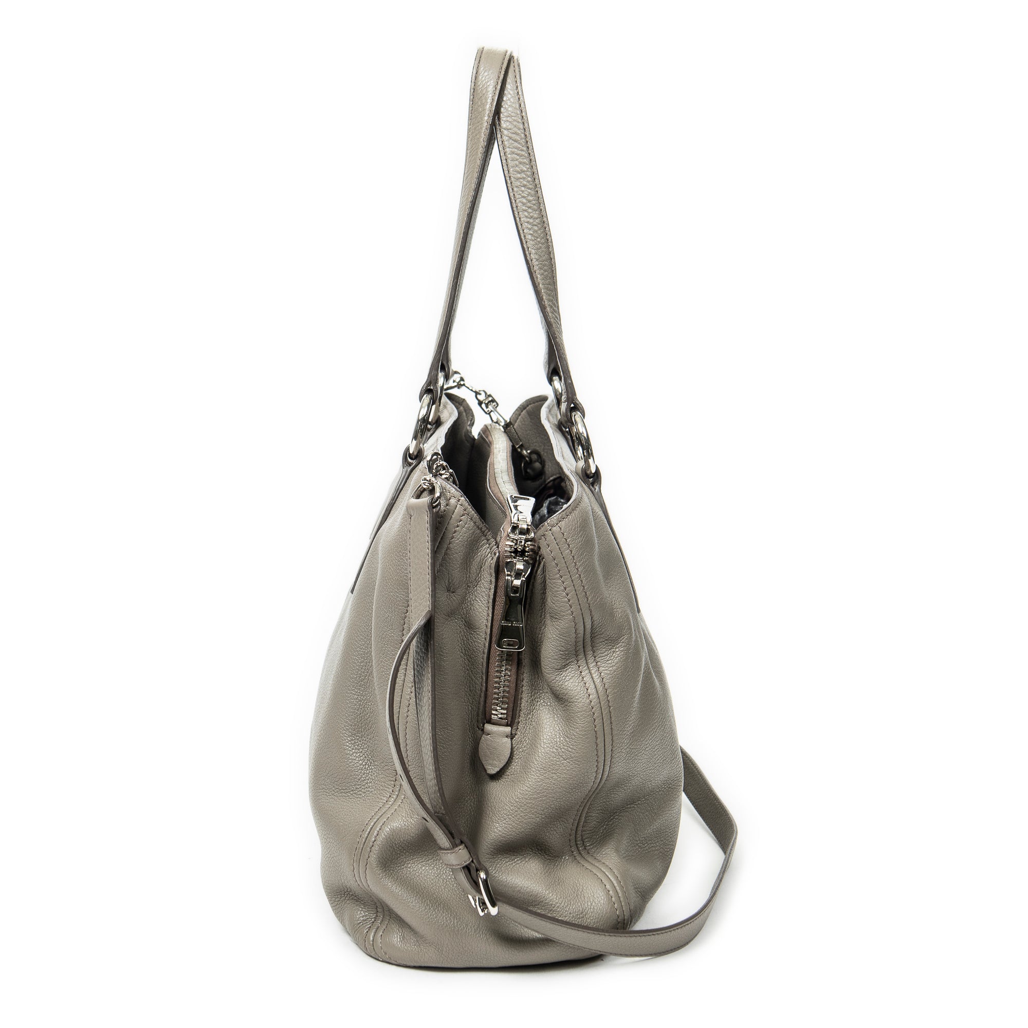 Shoulder bag Middle Zip Tote Grey Grained Calfskin Leather