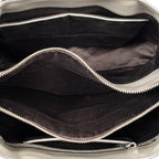 Bolso de hombro Tote con cremallera central de cuero de becerro granulado gris