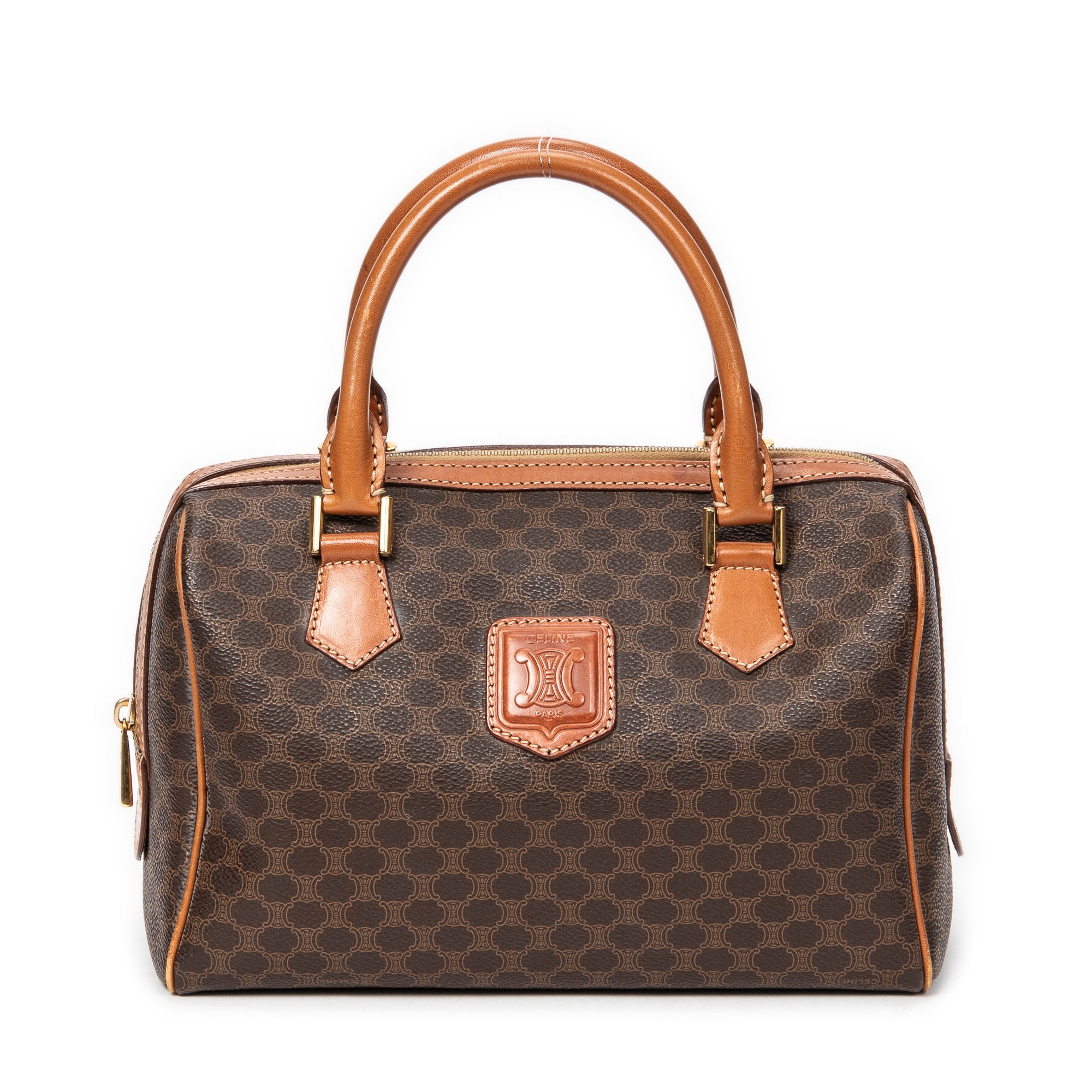 Handbag Vintage Mini Boston Brown Macadam Coated Canvas