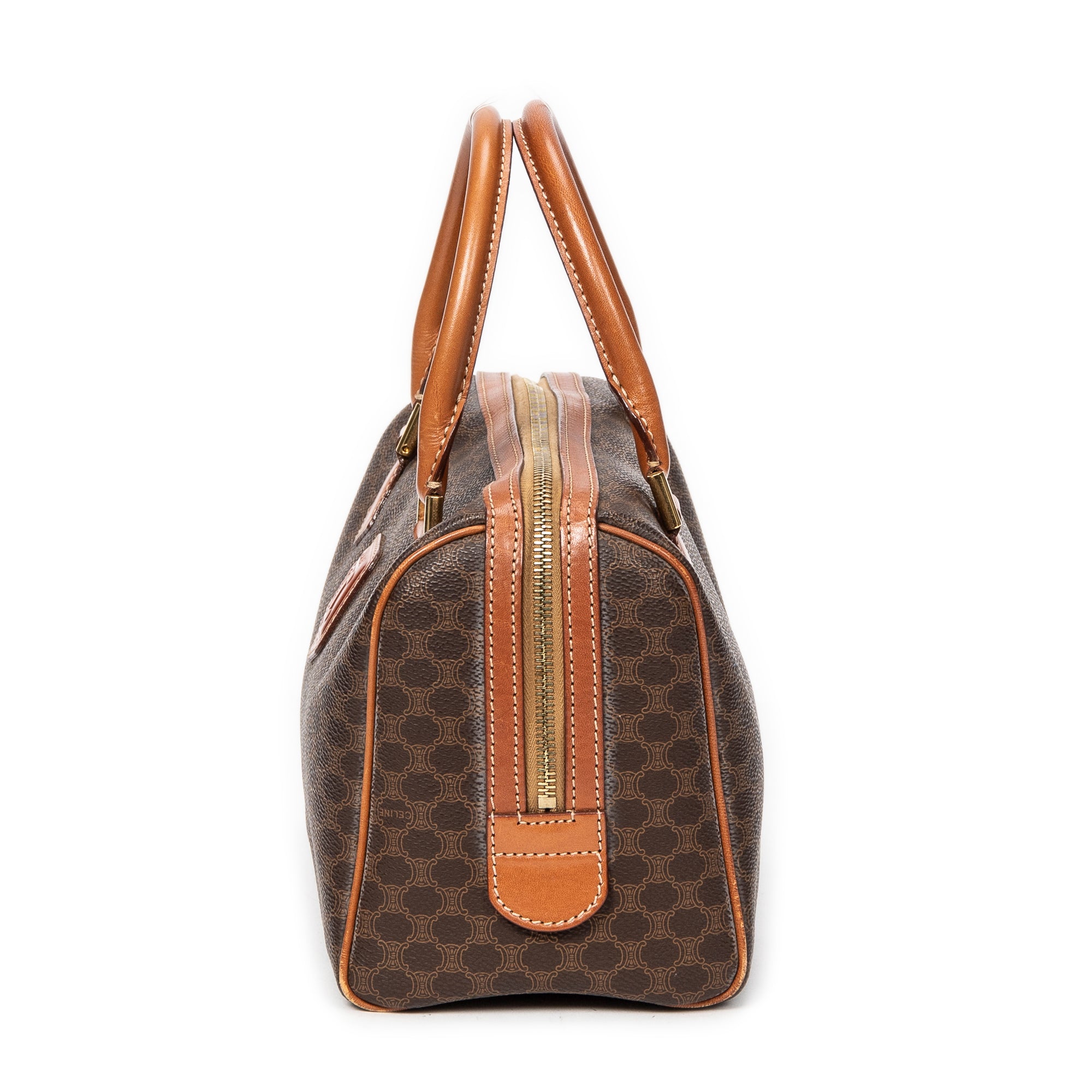 Handbag Vintage Mini Boston Brown Macadam Coated Canvas