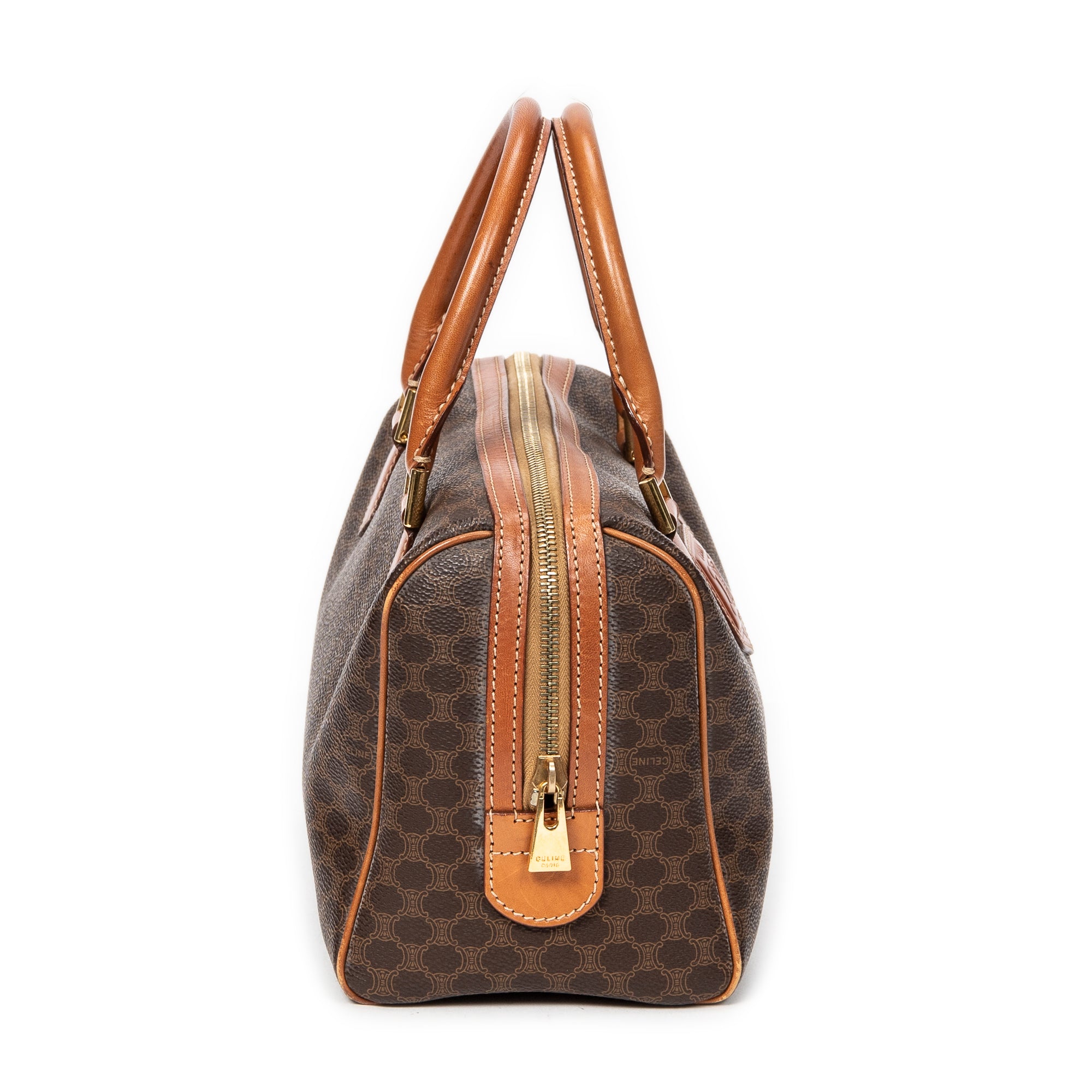 Handbag Vintage Mini Boston Brown Macadam Coated Canvas