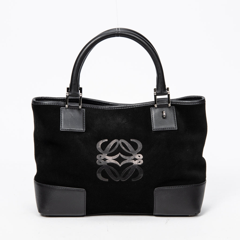 Handbag Anagram Open Tote Black Suede Leather
