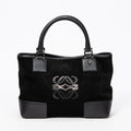 Handbag Anagram Open Tote Black Suede Leather