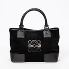 Handbag Anagram Open Tote Black Suede Leather