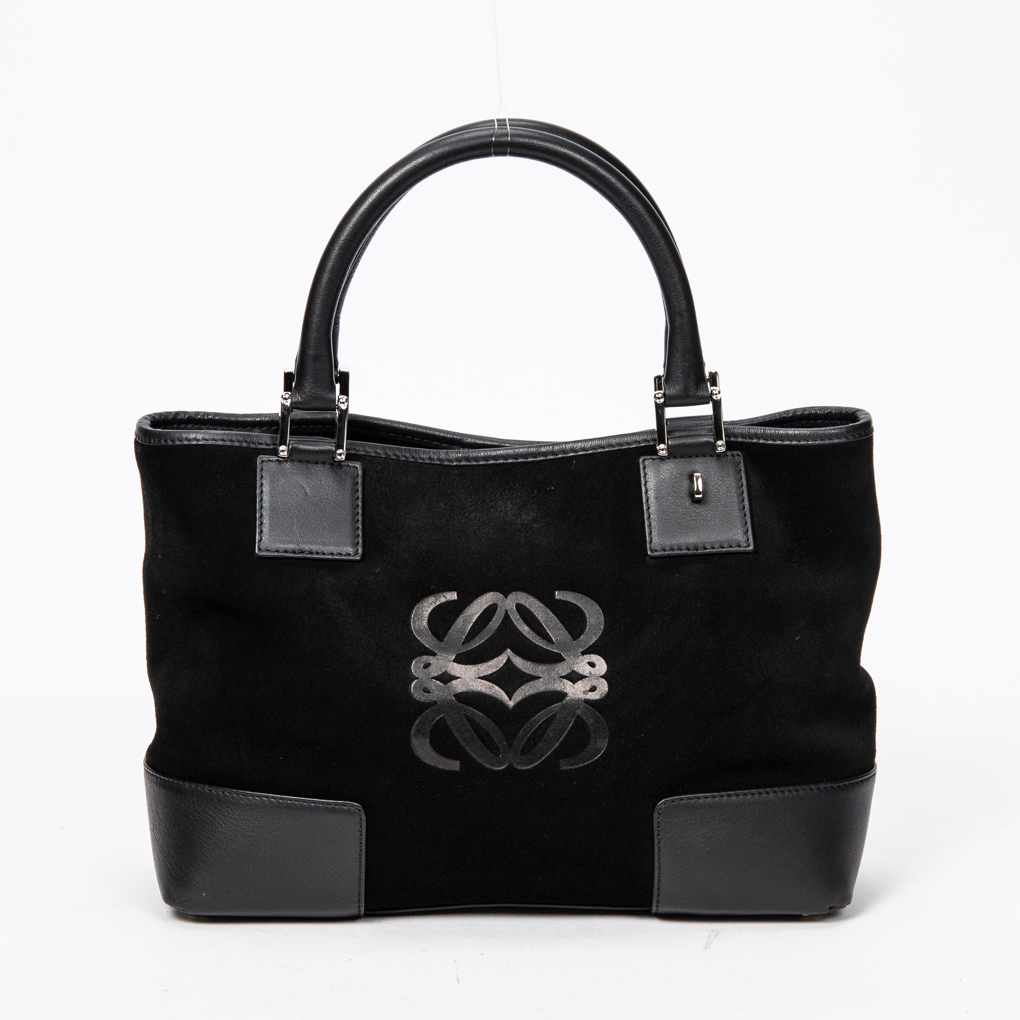 Handbag Anagram Open Tote Black Suede Leather
