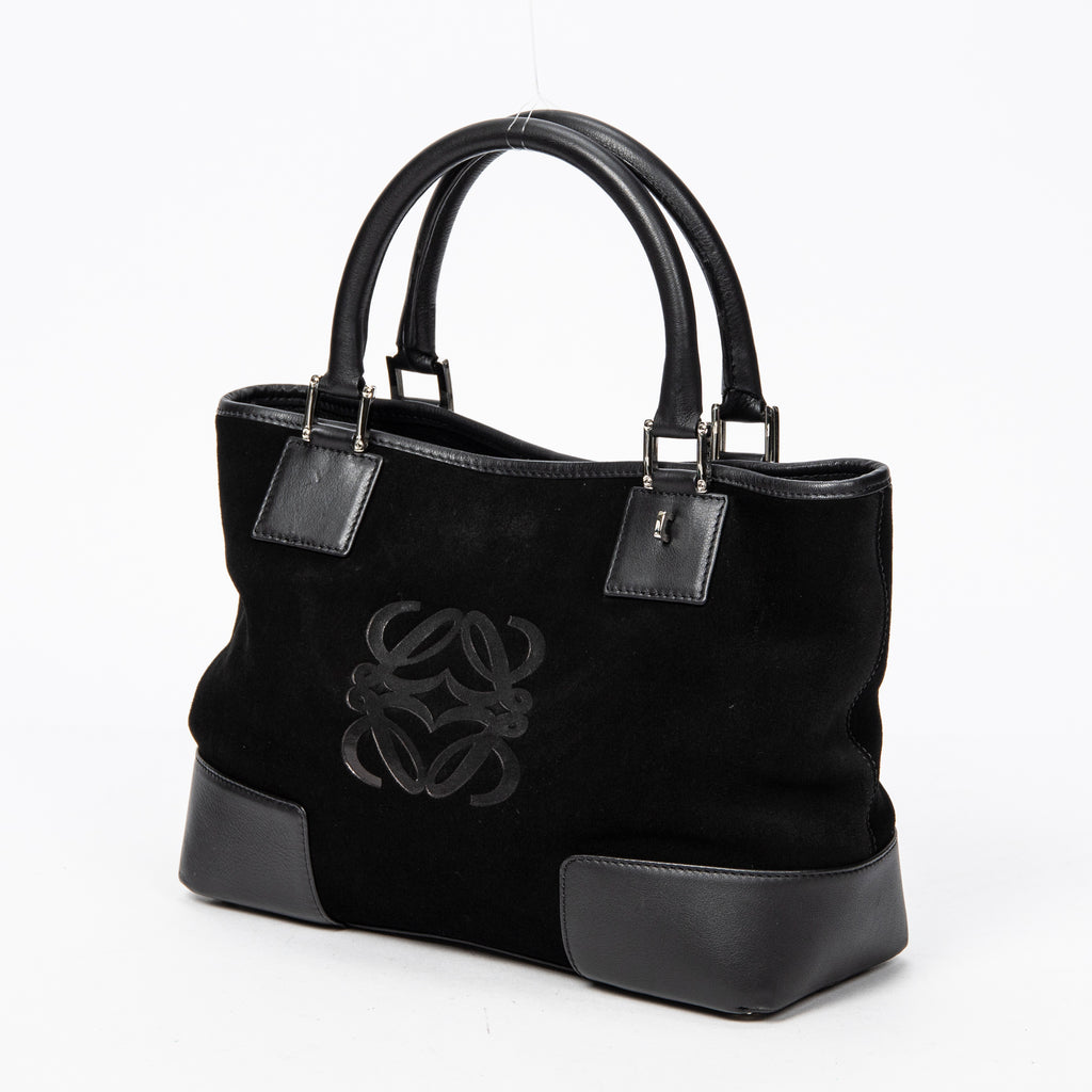 Handbag Anagram Open Tote Black Suede Leather