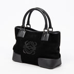 Handbag Anagram Open Tote Black Suede Leather
