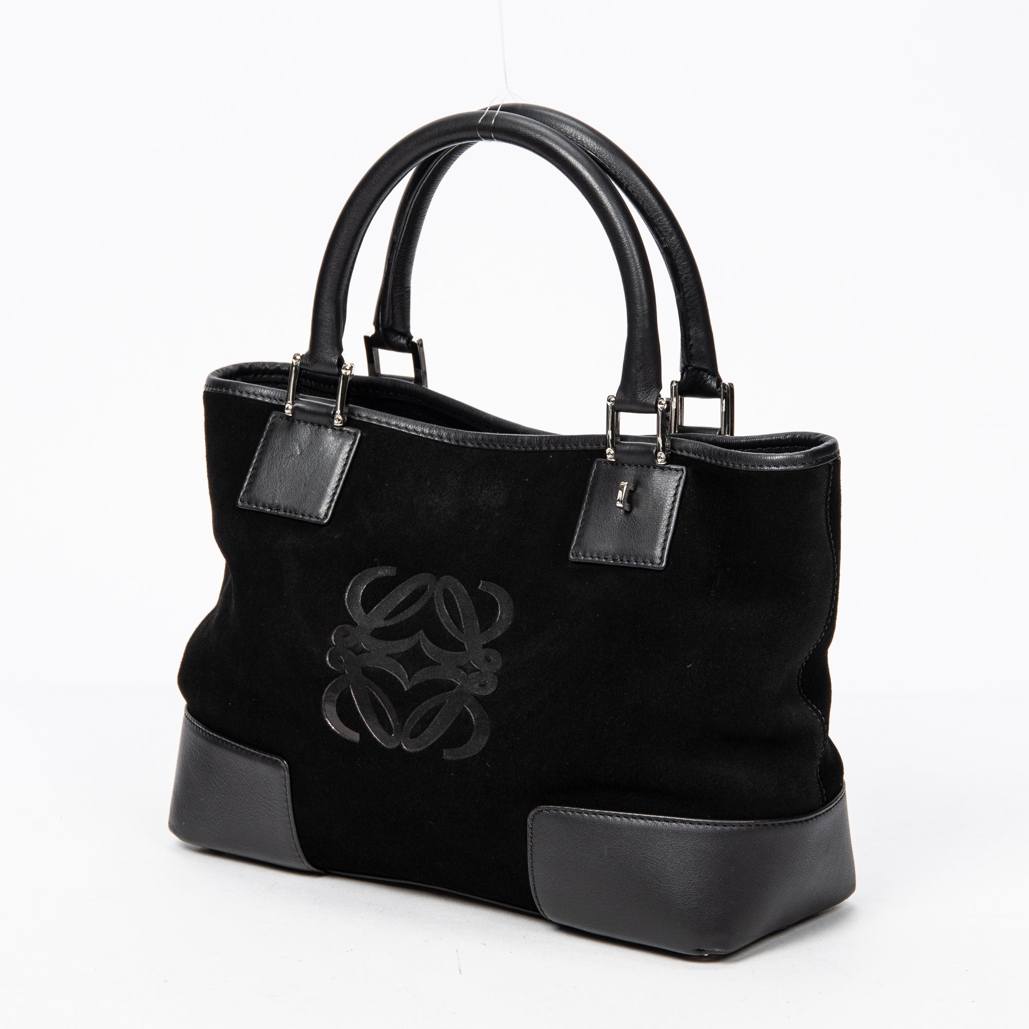 Handbag Anagram Open Tote Black Suede Leather
