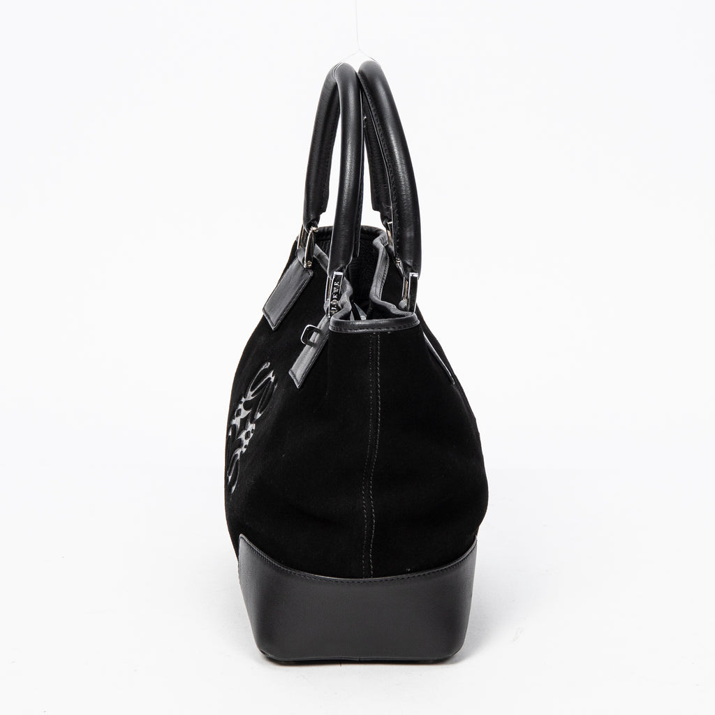 Handbag Anagram Open Tote Black Suede Leather