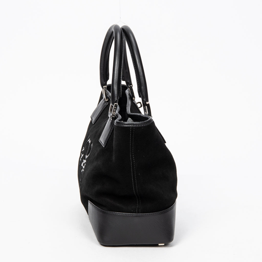 Handbag Anagram Open Tote Black Suede Leather