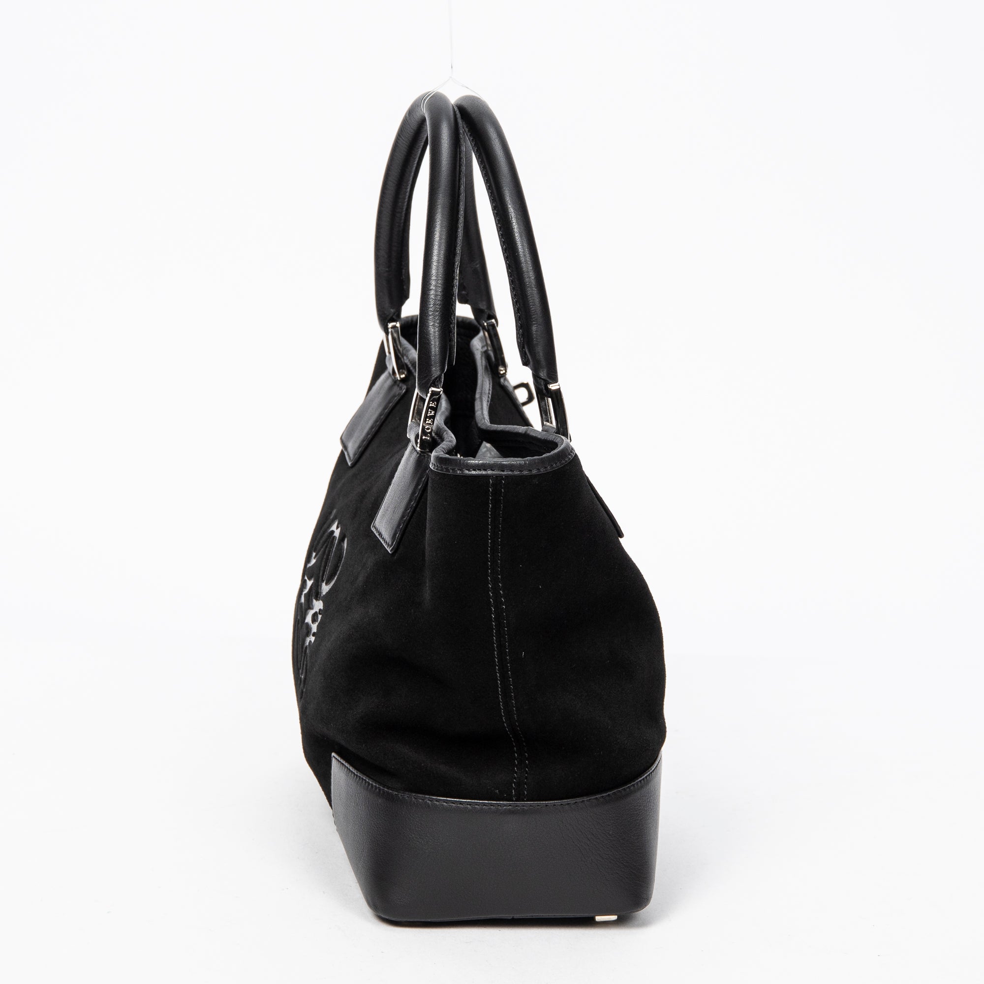 Handbag Anagram Open Tote Black Suede Leather