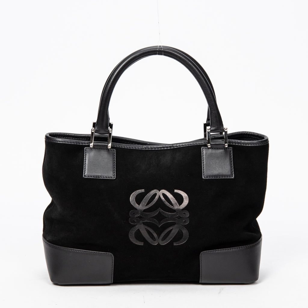 Handbag Anagram Open Tote Black Suede Leather