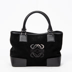 Handbag Anagram Open Tote Black Suede Leather