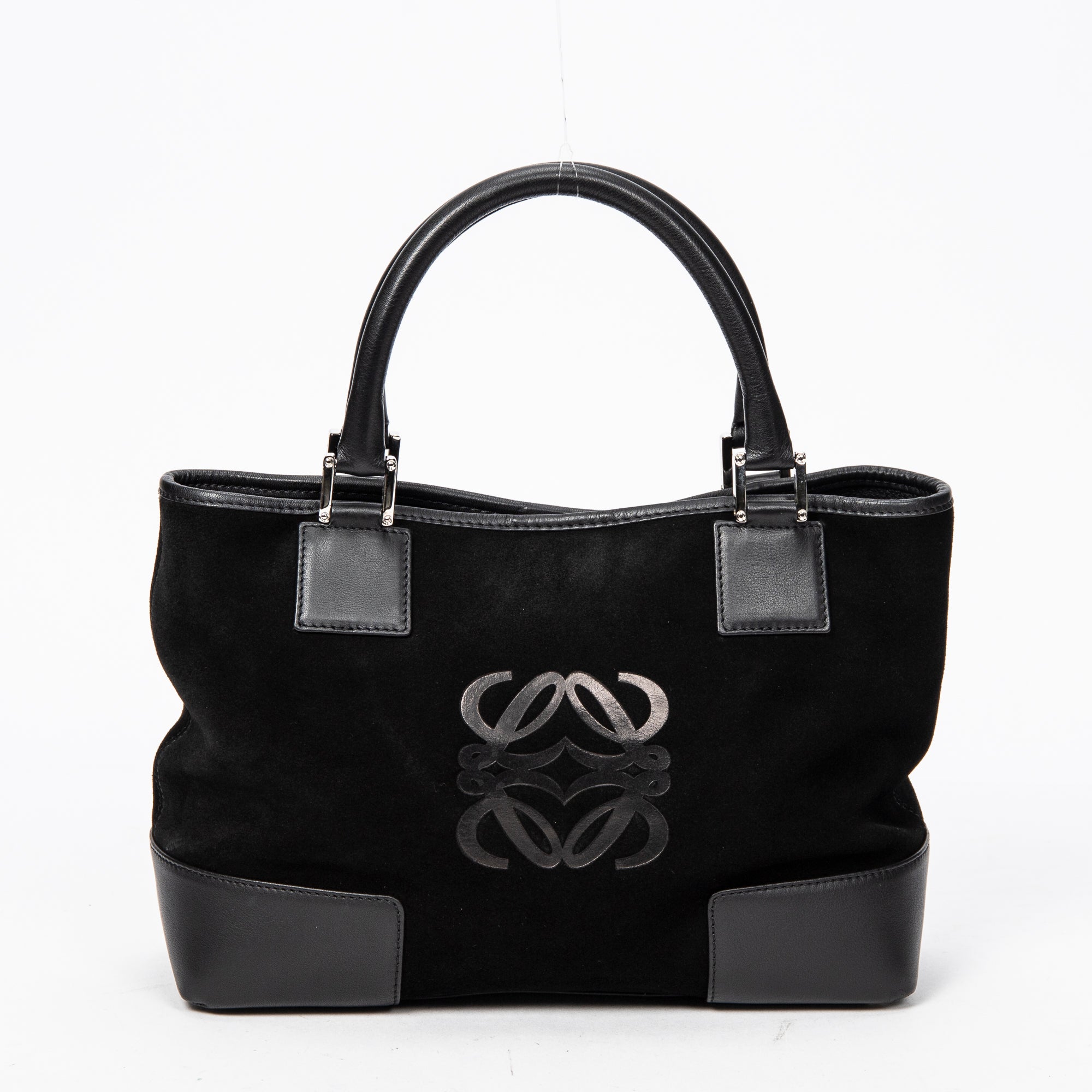 Handbag Anagram Open Tote Black Suede Leather
