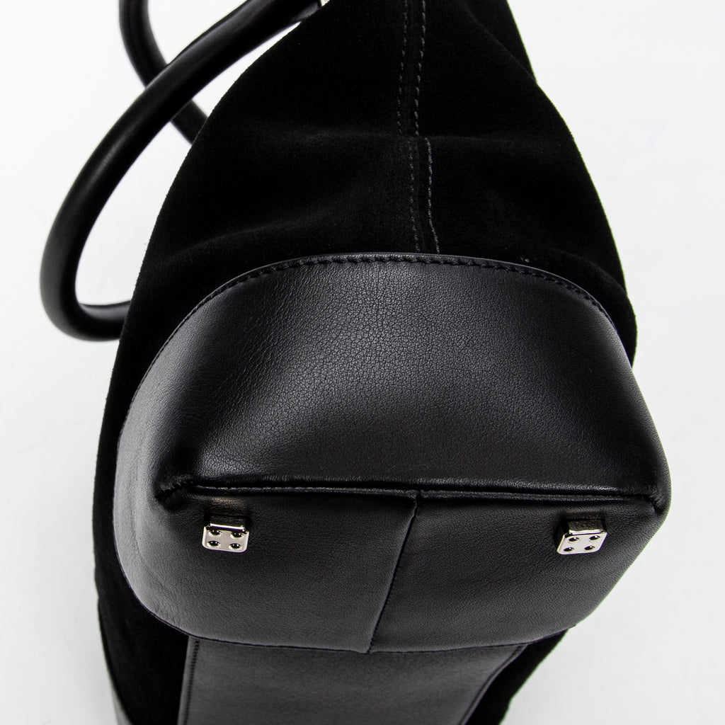 Handbag Anagram Open Tote Black Suede Leather