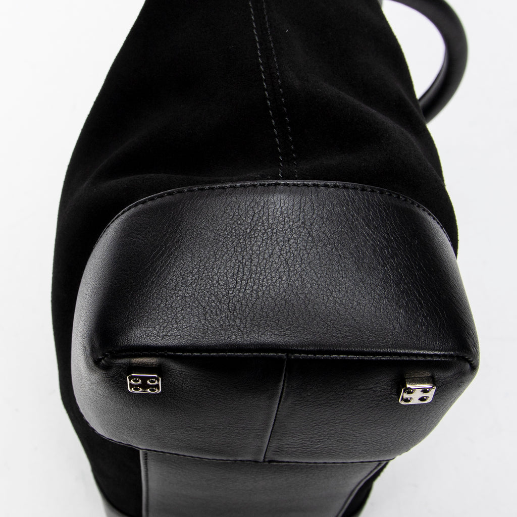 Handbag Anagram Open Tote Black Suede Leather