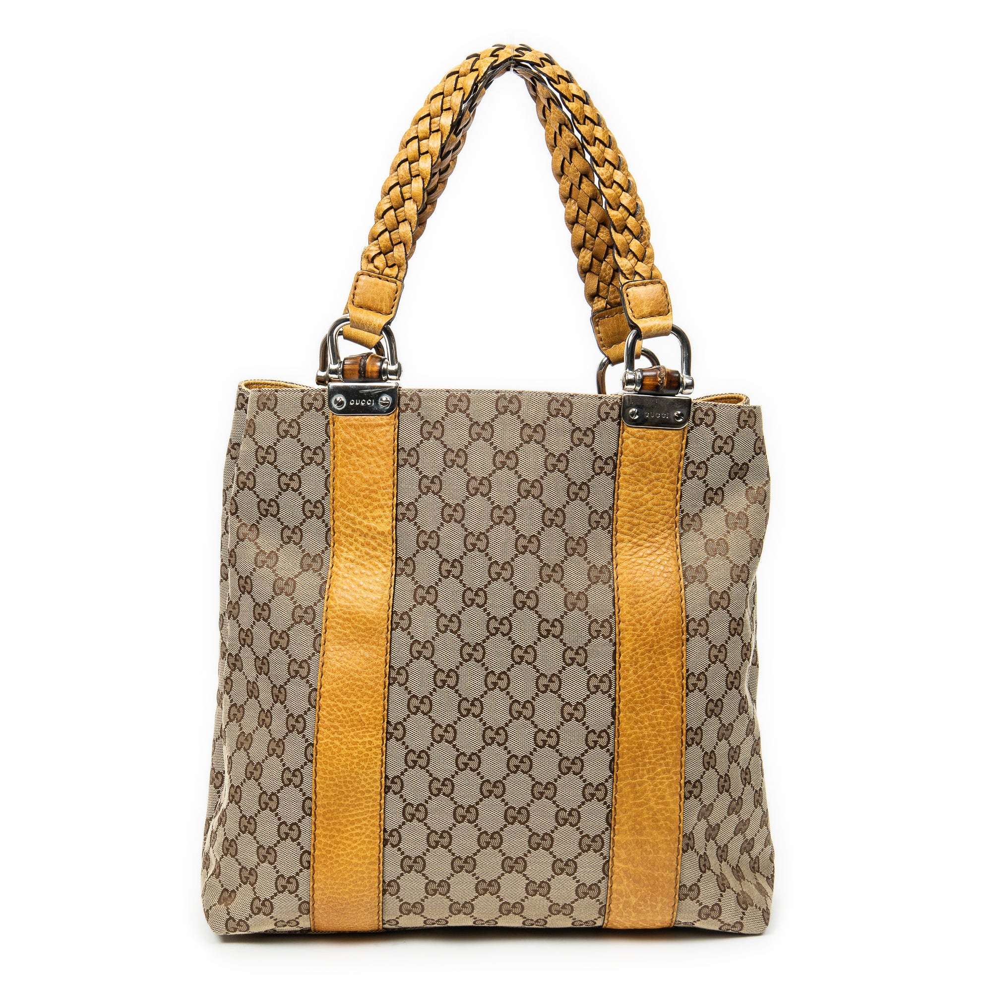 Shoulder bag Vertical Bamboo Bar Shopper Tote Yellow Monogrammed Canvas