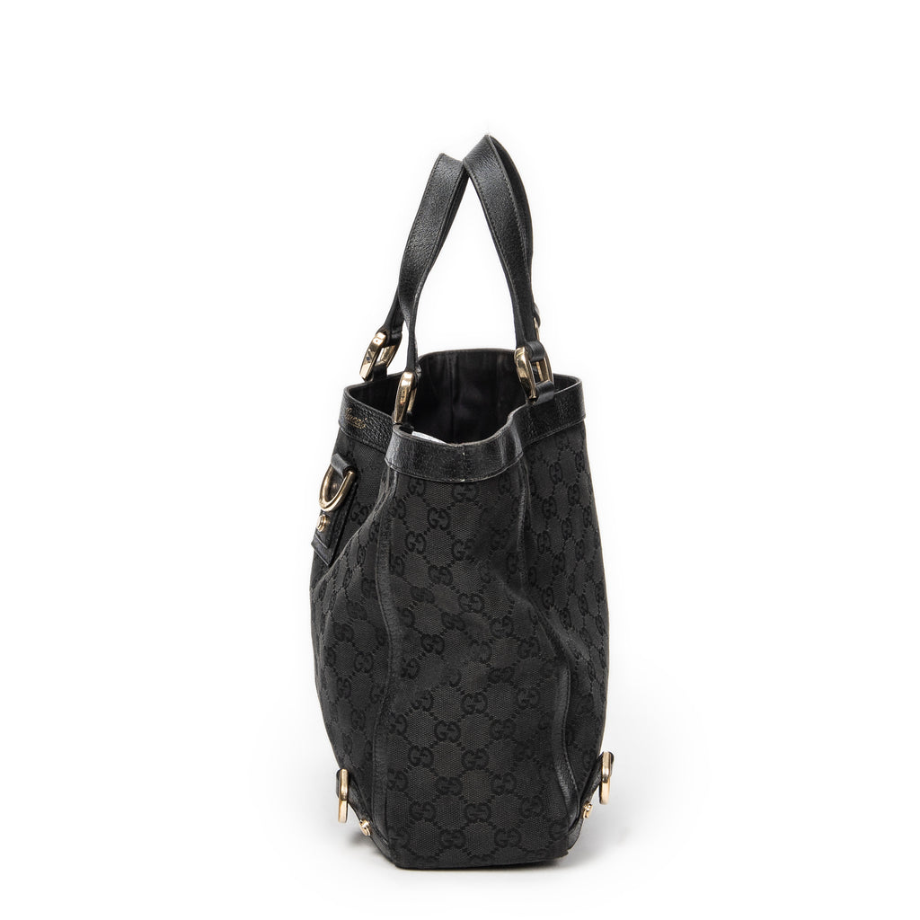 Handbag Small Abbey D-Ring Tote Black Monogrammed Canvas