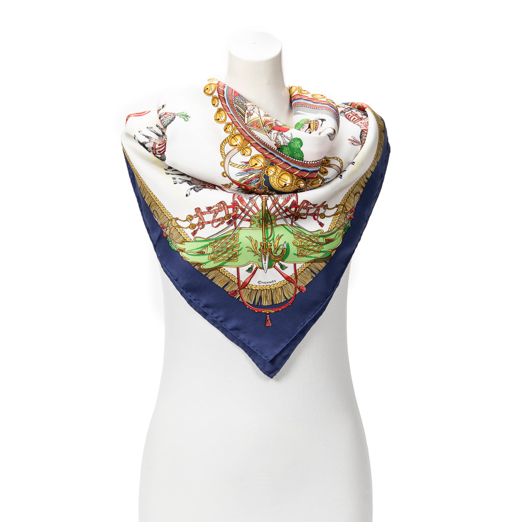 Hermès - Foulard - Bleu marine/Blanc