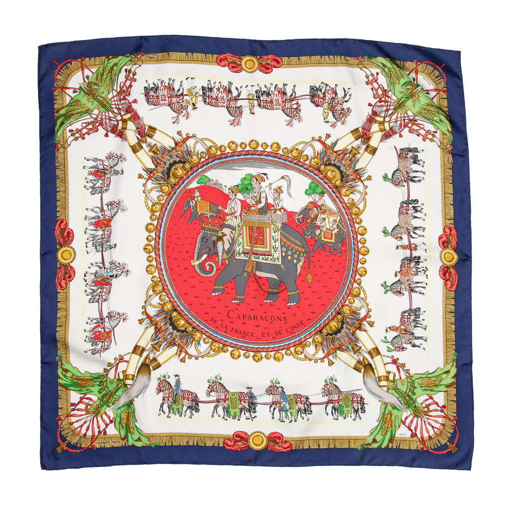 Hermès - Foulard - Bleu marine/Blanc