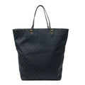 Bolso de mano grande vertical abierto de lona negra con monograma