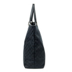 Bolso de mano grande vertical abierto de lona negra con monograma