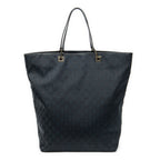 Bolso de mano grande vertical abierto de lona negra con monograma