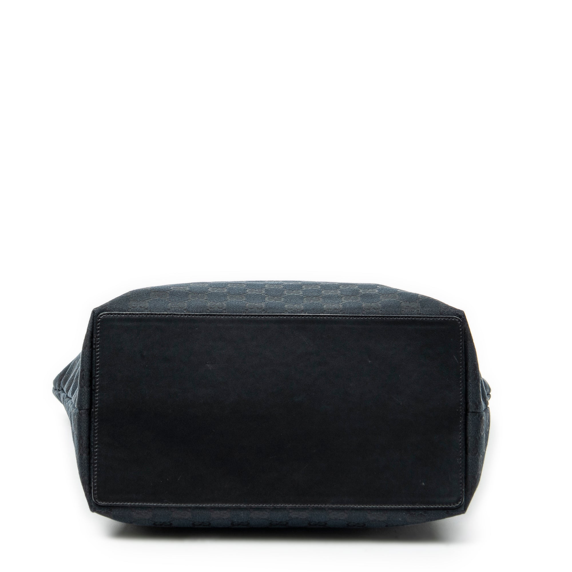 Bolso de mano grande vertical abierto de lona negra con monograma