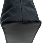 Bolso de mano grande vertical abierto de lona negra con monograma