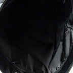 Bolso de mano grande vertical abierto de lona negra con monograma