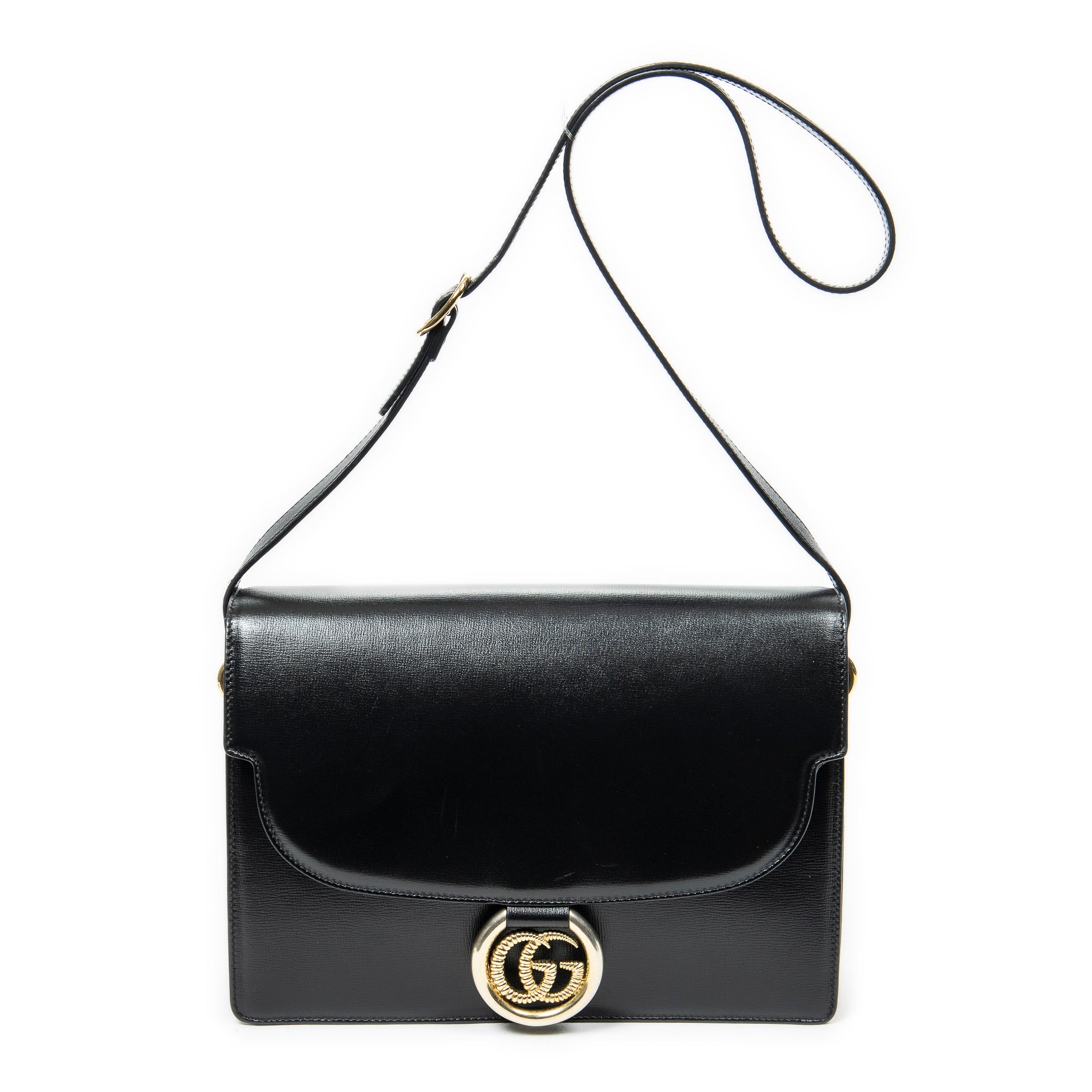 Shoulder bag Medium Torchon GG Ring Bag Black Textured Calfskin Leather