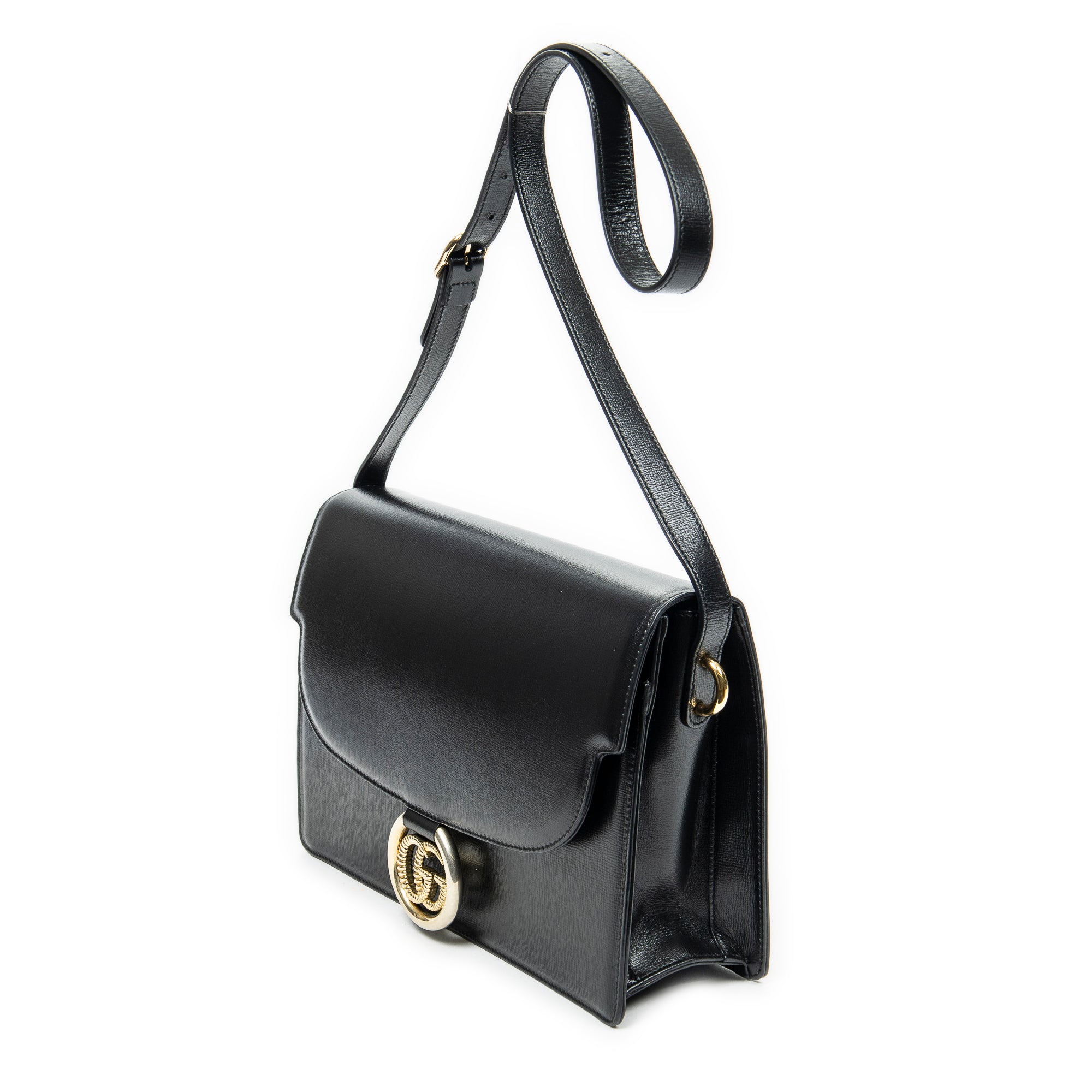 Shoulder bag Medium Torchon GG Ring Bag Black Textured Calfskin Leather