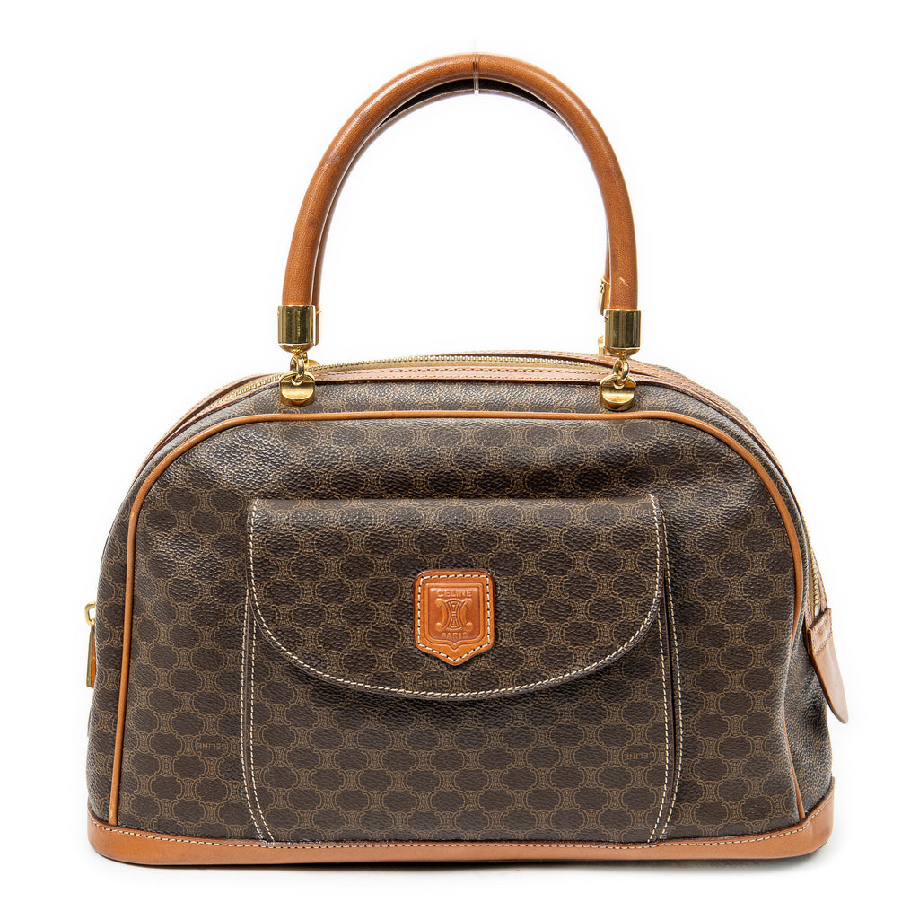 Handbag Vintage Front Pocket Dome Bag Brown Macadam Coated Canvas