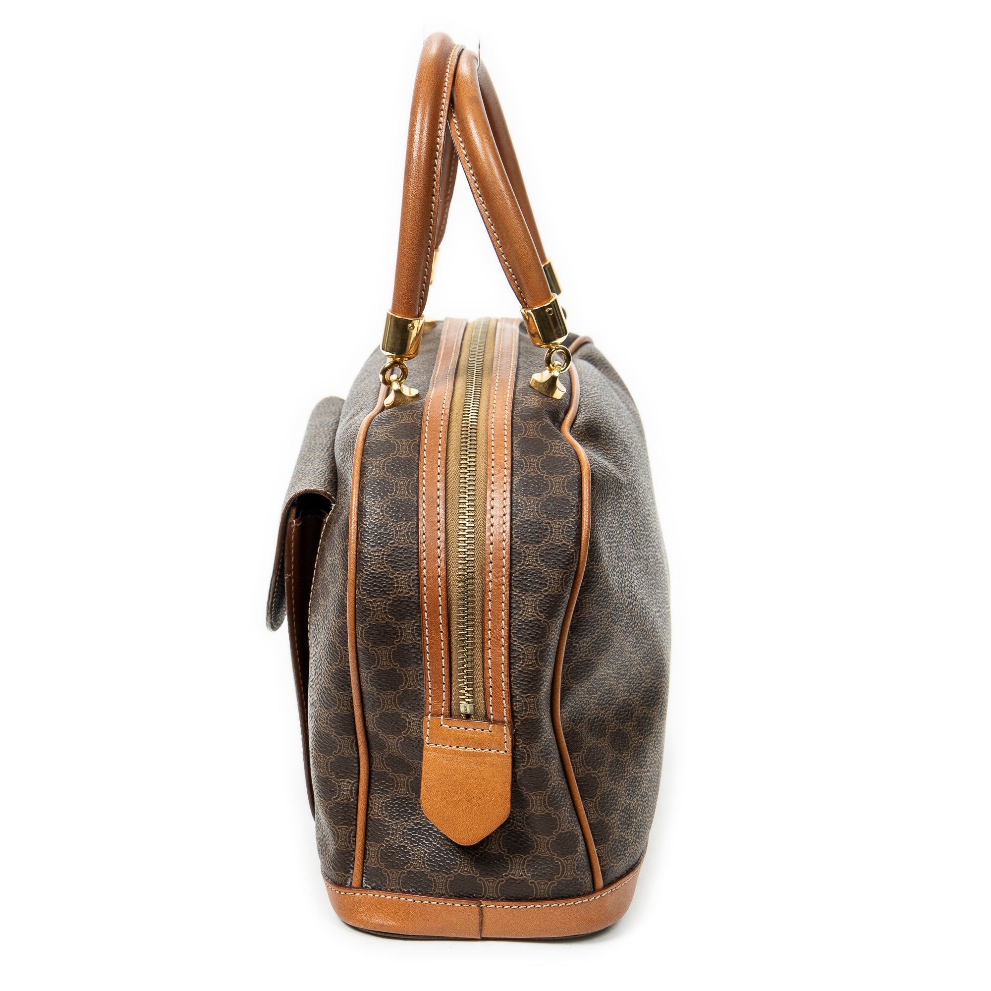 Handbag Vintage Front Pocket Dome Bag Brown Macadam Coated Canvas