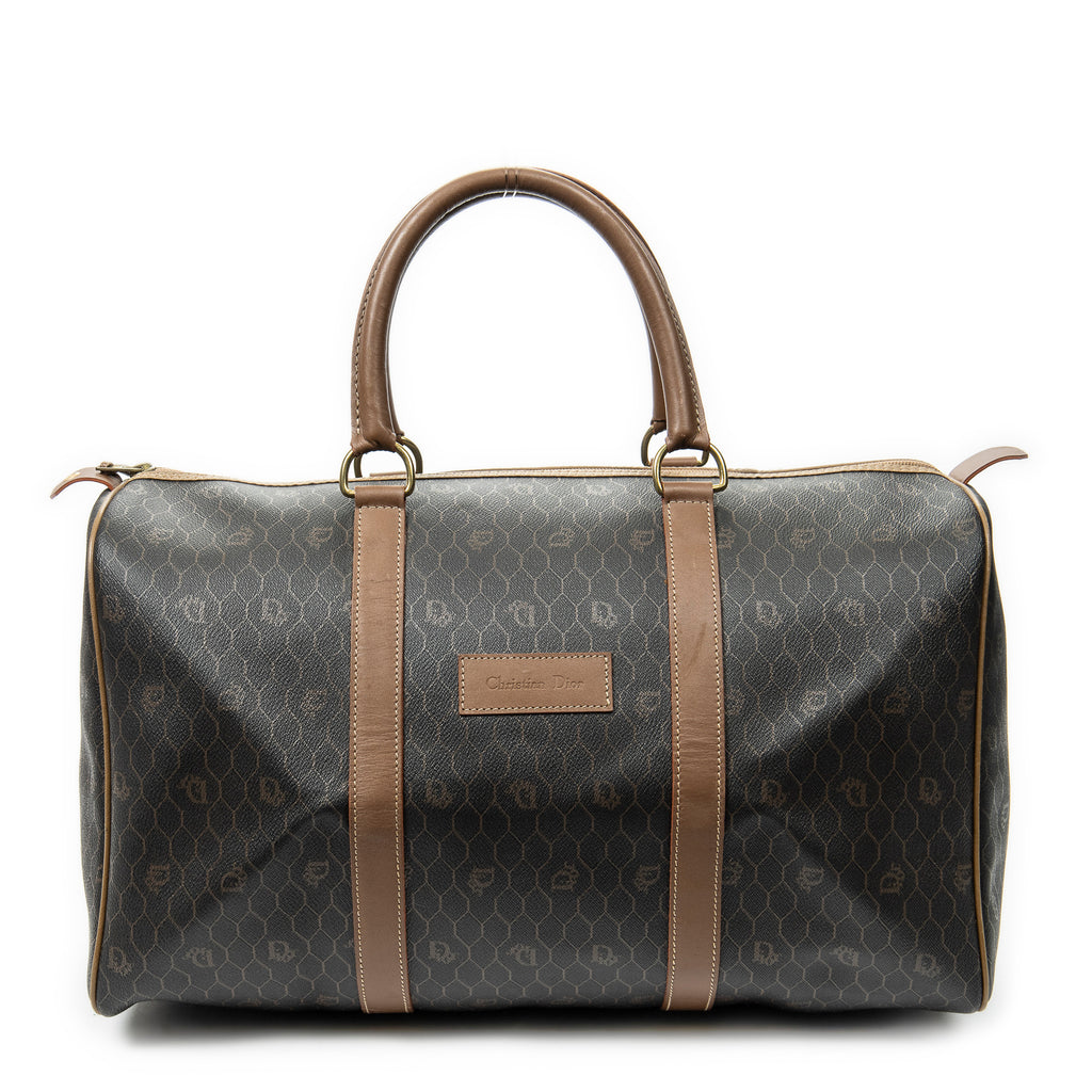 Travel Bag Vintage Large Boston Brown Macadam Coated Canvas