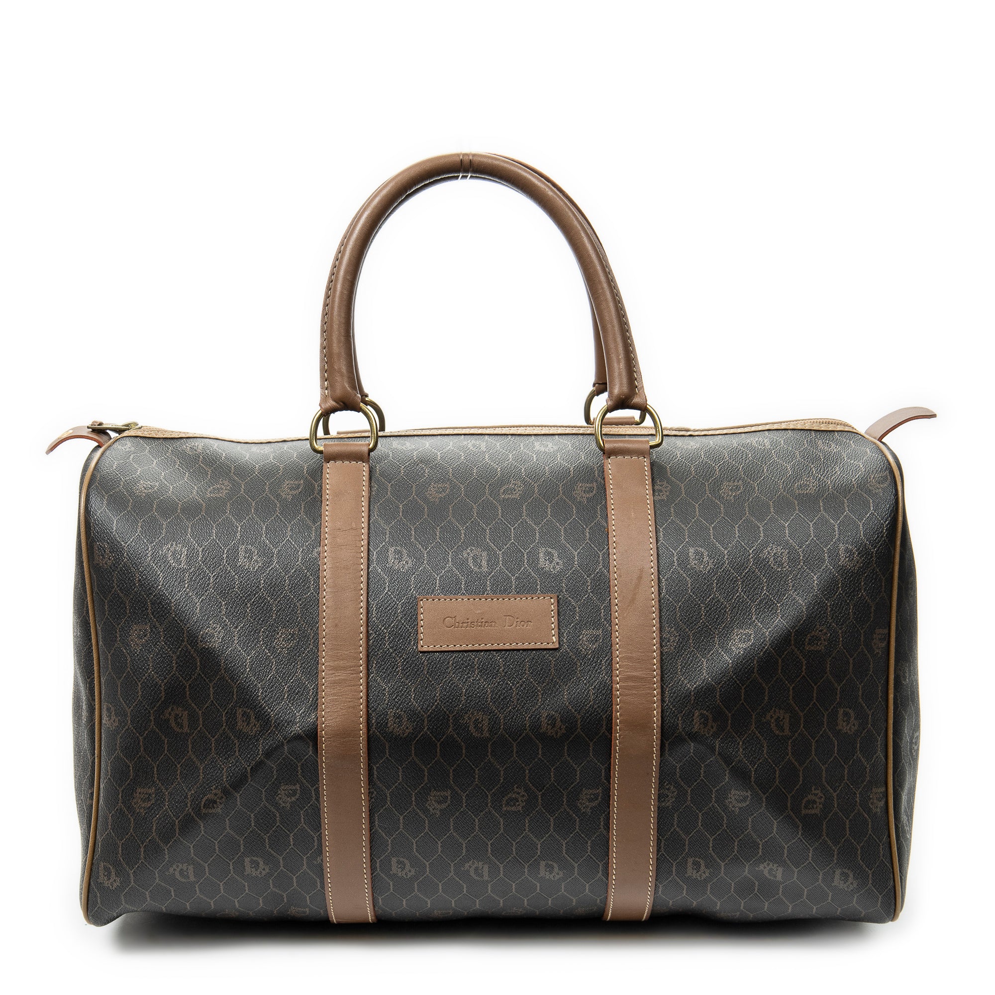 Travel Bag Vintage Large Boston Brown Macadam Coated Canvas