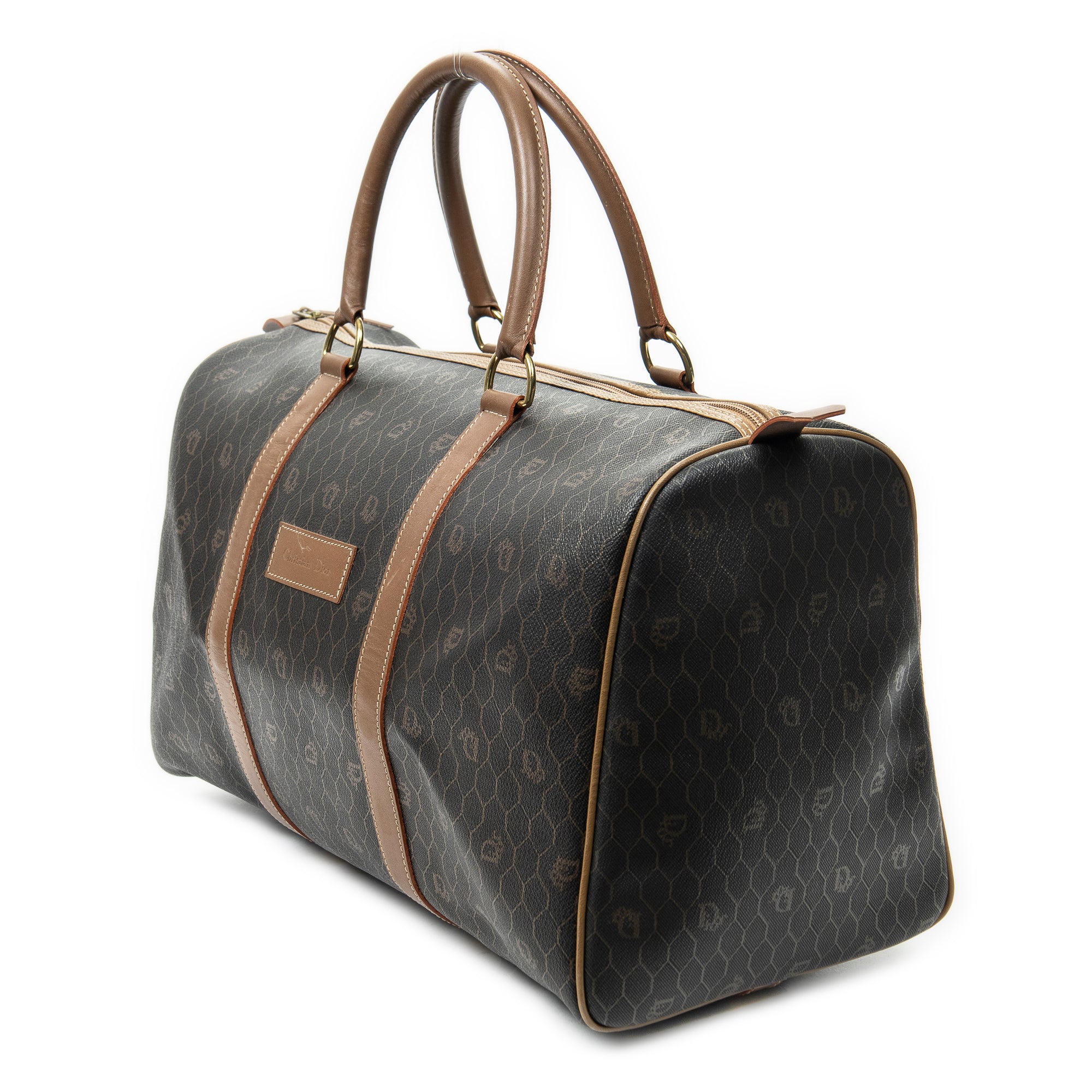 Travel Bag Vintage Large Boston Brown Macadam Coated Canvas