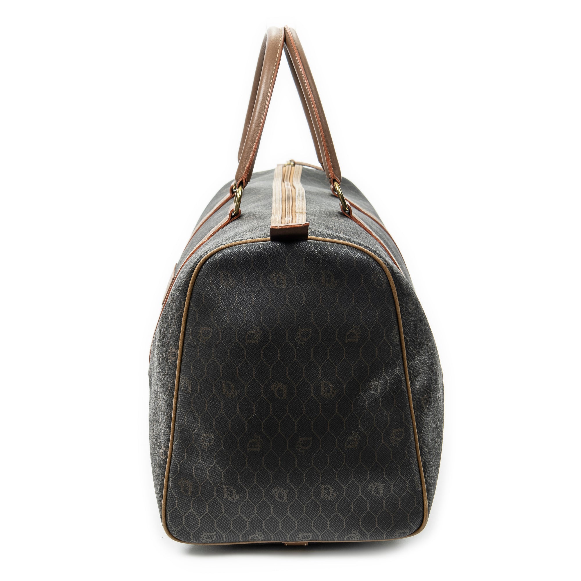 Travel Bag Vintage Large Boston Brown Macadam Coated Canvas