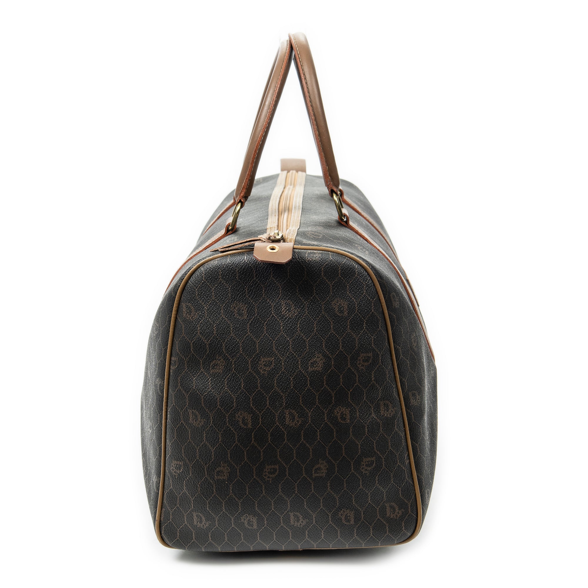 Travel Bag Vintage Large Boston Brown Macadam Coated Canvas