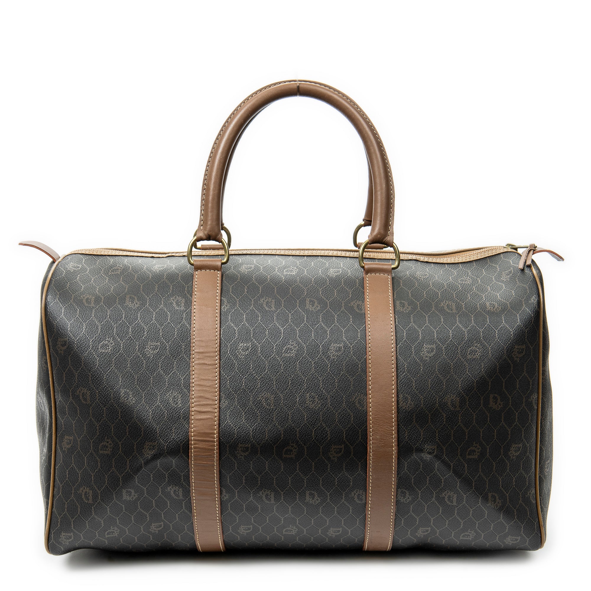 Travel Bag Vintage Large Boston Brown Macadam Coated Canvas