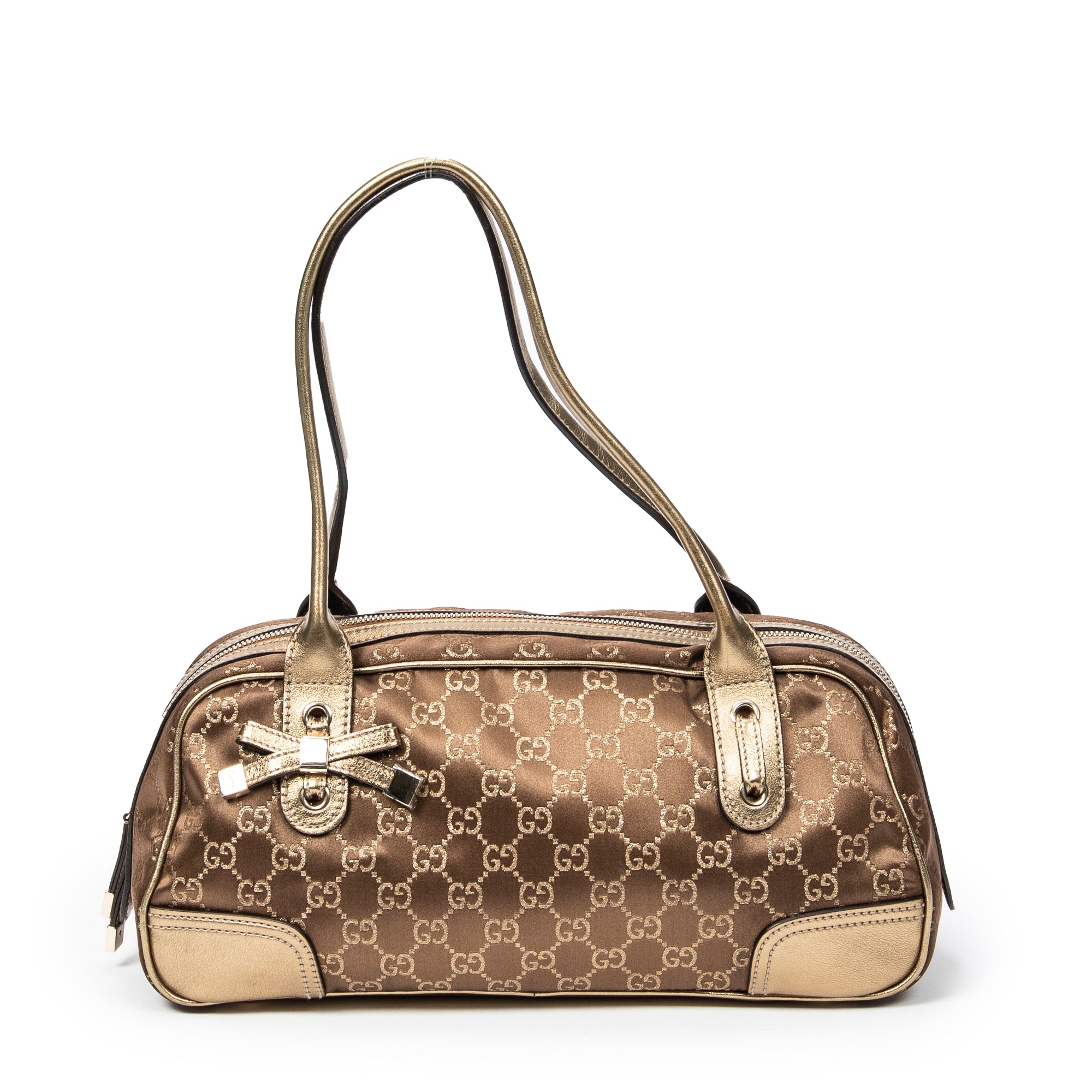 Bolso de hombro Princy Boston Lona de satén con monograma dorado