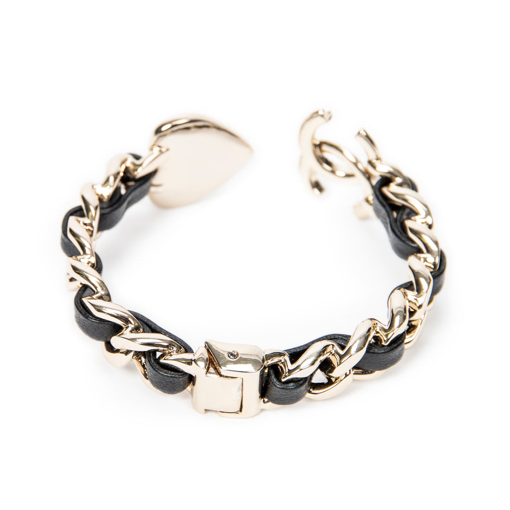 Bracelet CC Heart Chain Link Cuff Bracelet Black Gold Plated