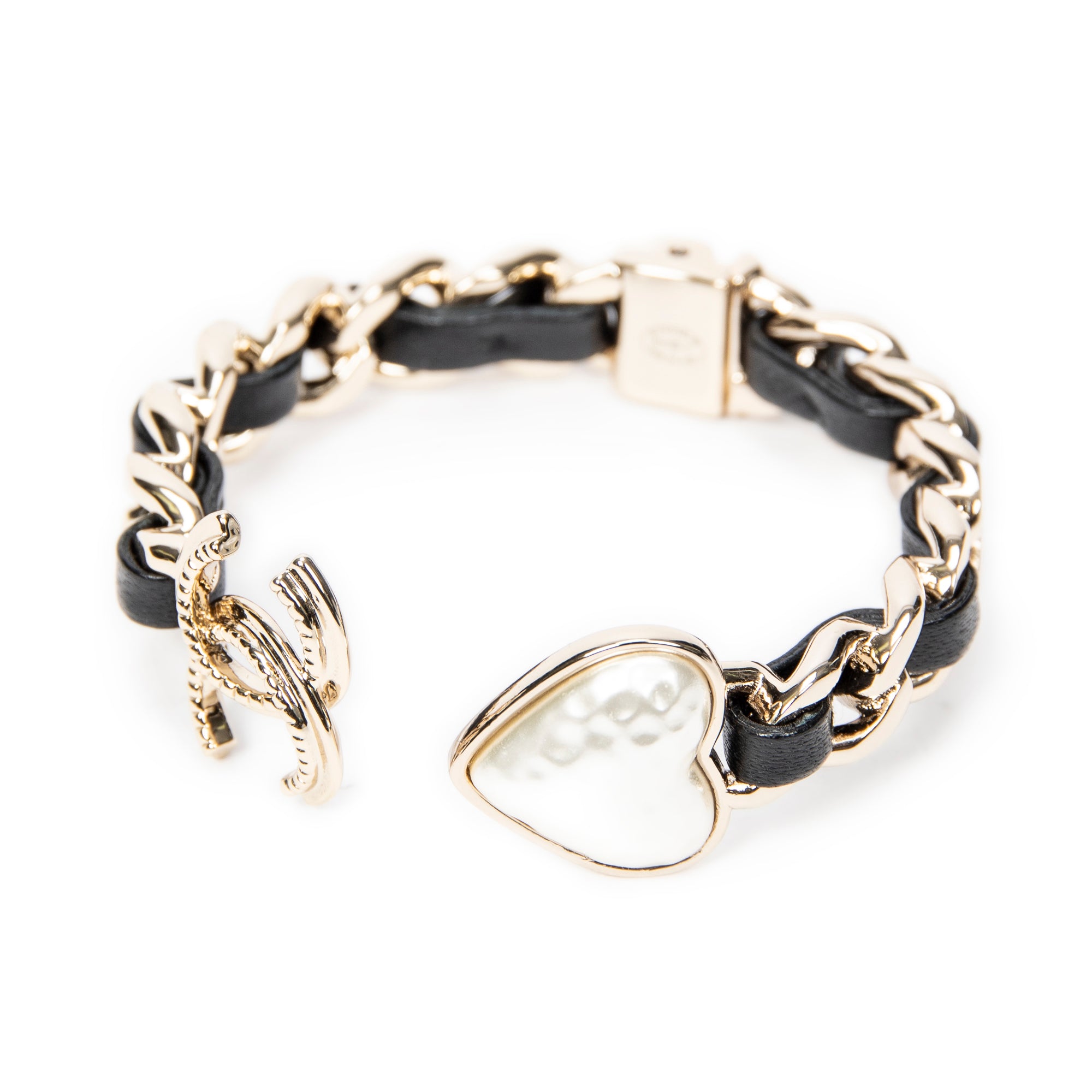 Bracelet CC Heart Chain Link Cuff Bracelet Black Gold Plated