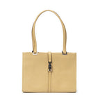 Bolso de hombro Jackie Tote cuadrado de piel de becerro graneada beige