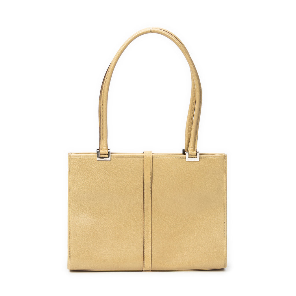 Bolso de hombro Jackie Tote cuadrado de piel de becerro graneada beige