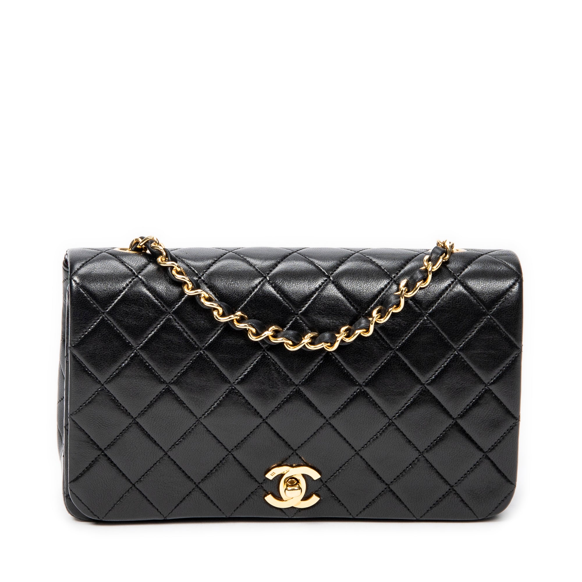 Bolso de hombro Mademoiselle Full Flap de cuero de cordero acolchado negro