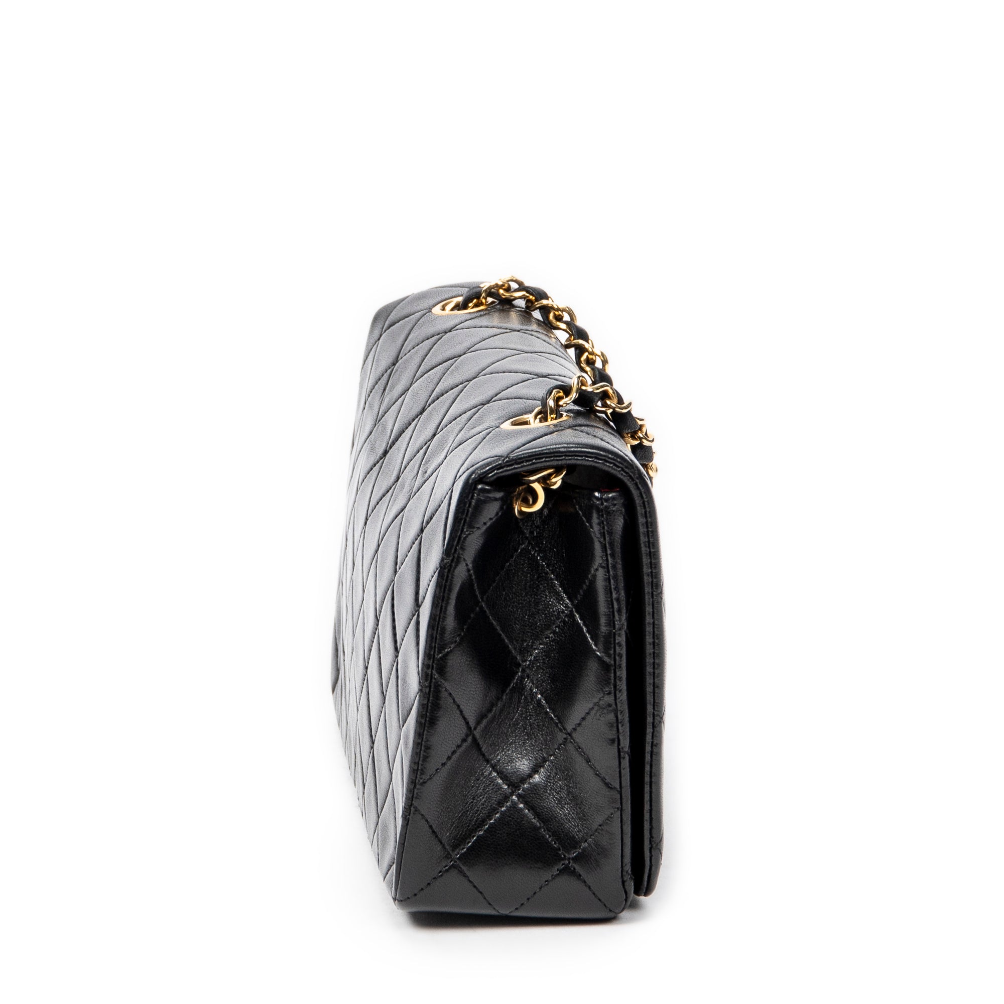 Bolso de hombro Mademoiselle Full Flap de cuero de cordero acolchado negro