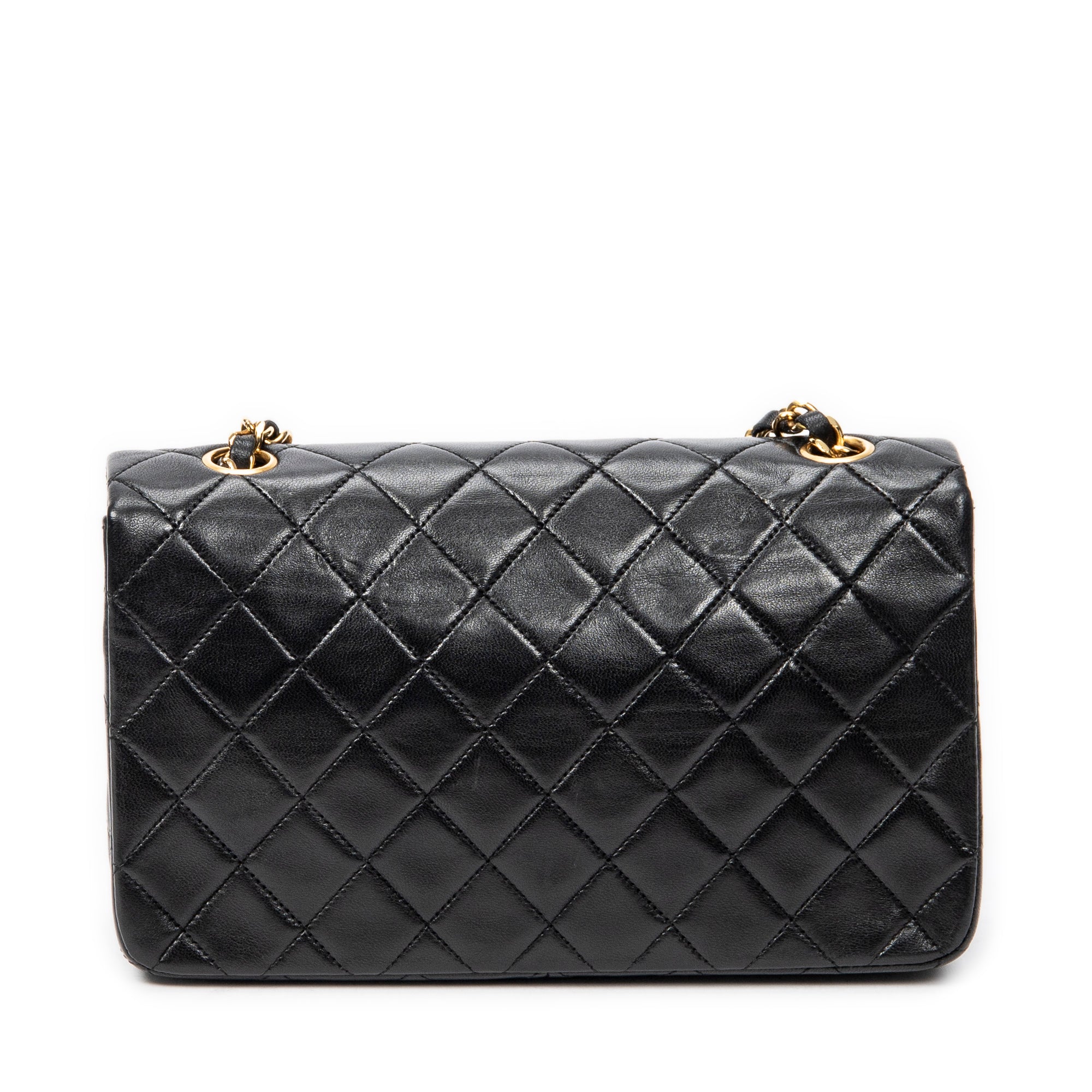 Bolso de hombro Mademoiselle Full Flap de cuero de cordero acolchado negro